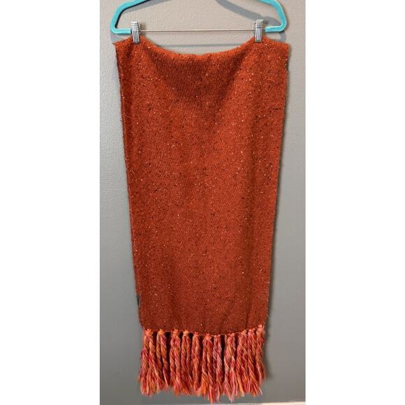 Anthropologie Blanket Scarf Chunky Knit Tassle Orange - Picture 1 of 4